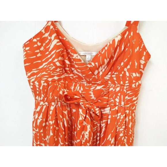 Lauren Conrad WM 14 Top Orange/White Sleeveless V-Neck Pleats Tie Under Breast - Picture 3 of 5